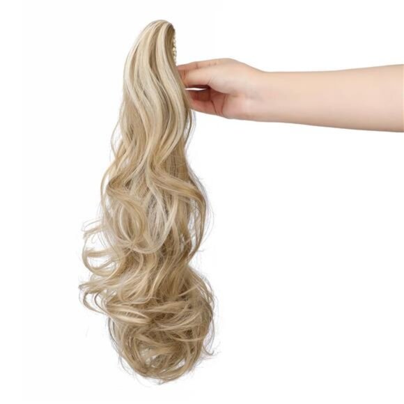 Claw Clip Ponytail Extension 18", Ash Blonde Mix Light Bleach Blonde